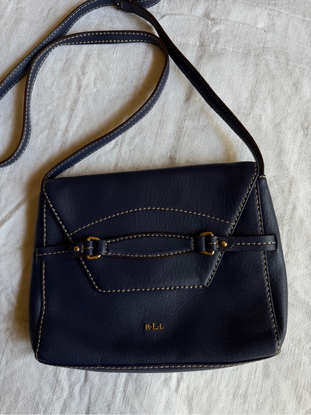 Lauren Ralph Lauren Navy Leather Crossbody with Contrast Stitching